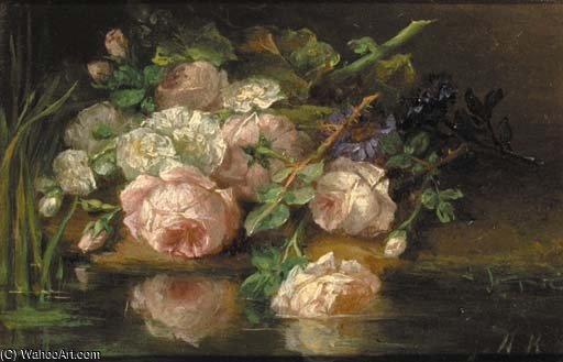 WikiOO.org - Encyclopedia of Fine Arts - Maľba, Artwork Margaretha Roosenboom - A Bouquet Of Flowers At The Water's Edge