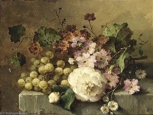 Wikioo.org - The Encyclopedia of Fine Arts - Painting, Artwork by Margaretha Roosenboom - A Still Life With Flowers And Grapes On A Ledge