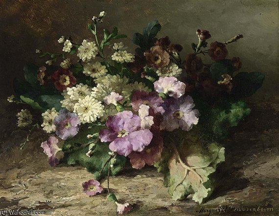 Wikioo.org - The Encyclopedia of Fine Arts - Painting, Artwork by Margaretha Roosenboom - A Still Life With Flowers On A Forest Floor