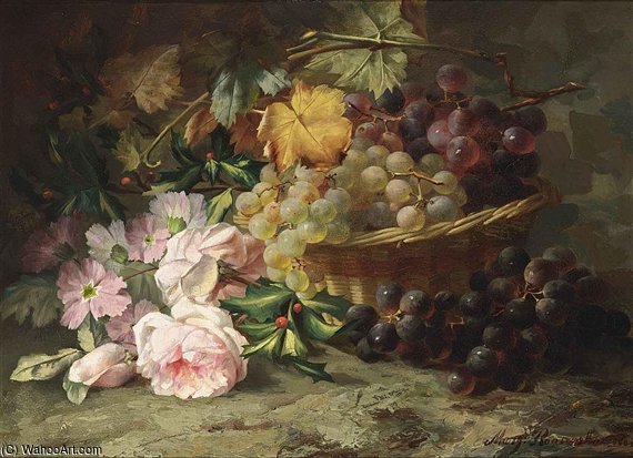 Wikioo.org - The Encyclopedia of Fine Arts - Painting, Artwork by Margaretha Roosenboom - A Still Life With Roses And Grapes
