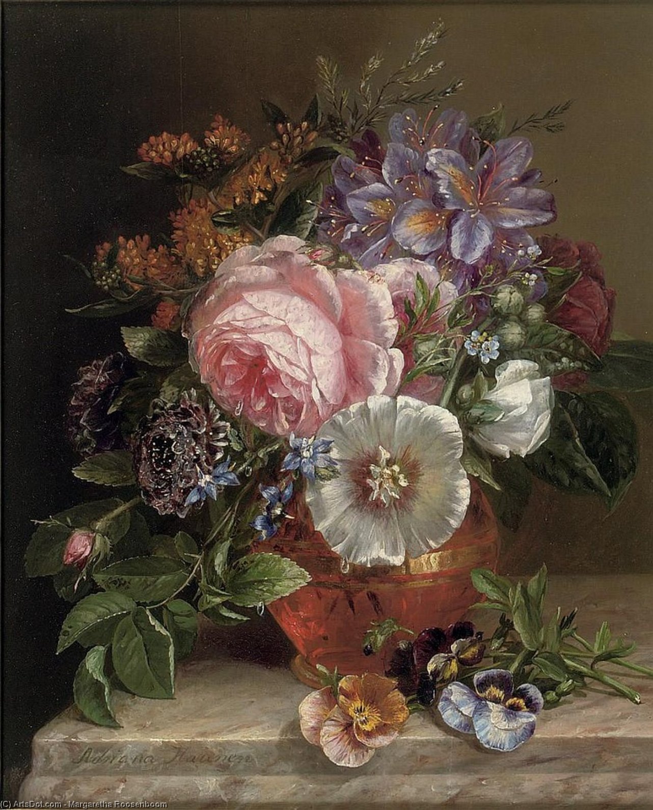 Wikioo.org - The Encyclopedia of Fine Arts - Painting, Artwork by Margaretha Roosenboom - Bouquet Of Summer Flowers On A Marble Edge