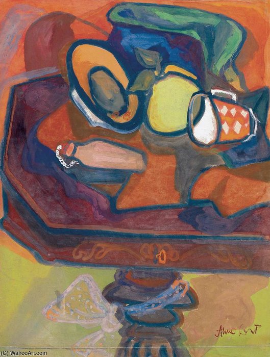 WikiOO.org - אנציקלופדיה לאמנויות יפות - ציור, יצירות אמנות Margit Anna - Table Still-life With Mug And Pear