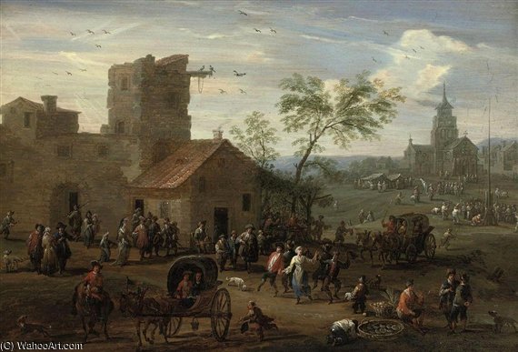 Wikioo.org - The Encyclopedia of Fine Arts - Painting, Artwork by Mathys Schoevaerdts - A Village 'kermesse' With Figures Making Merry