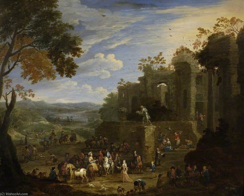 Wikioo.org - The Encyclopedia of Fine Arts - Painting, Artwork by Mathys Schoevaerdts - Landscape With A Hunting Party