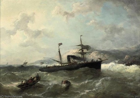 WikiOO.org - Enciklopedija dailės - Tapyba, meno kuriniai Nicolaas Riegen - A Steamer In Heavy Weather
