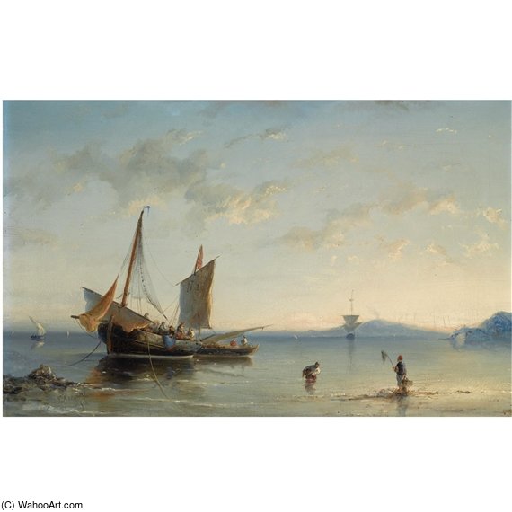 Wikioo.org - The Encyclopedia of Fine Arts - Painting, Artwork by Nicolaas Riegen - Fishermen In The Bay Of Naples