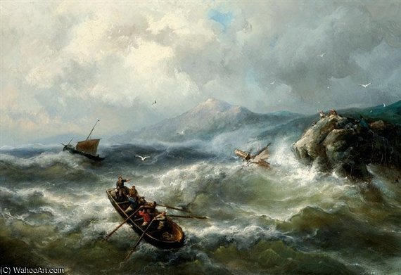 WikiOO.org - Enciclopedia of Fine Arts - Pictura, lucrări de artă Nicolaas Riegen - Men In A Barge