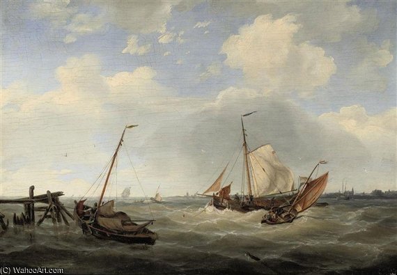 Wikioo.org - The Encyclopedia of Fine Arts - Painting, Artwork by Nicolaas Riegen - Sailing On Choppy Waters