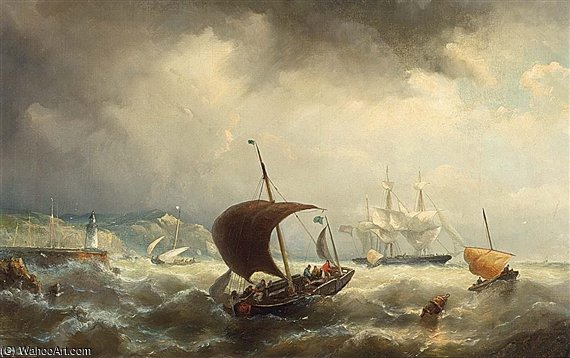 Wikioo.org - สารานุกรมวิจิตรศิลป์ - จิตรกรรม Nicolaas Riegen - Sailing Vessels Off The Shore