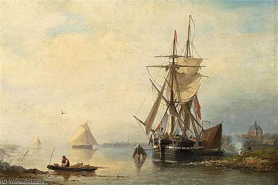 Wikioo.org - The Encyclopedia of Fine Arts - Painting, Artwork by Nicolaas Riegen - Shipping In An Estuary