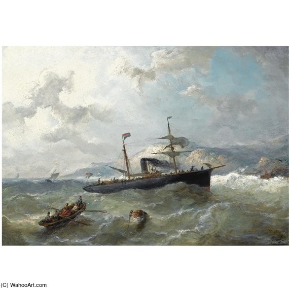 WikiOO.org - 백과 사전 - 회화, 삽화 Nicolaas Riegen - Shipping Off The Coast In Choppy Waters