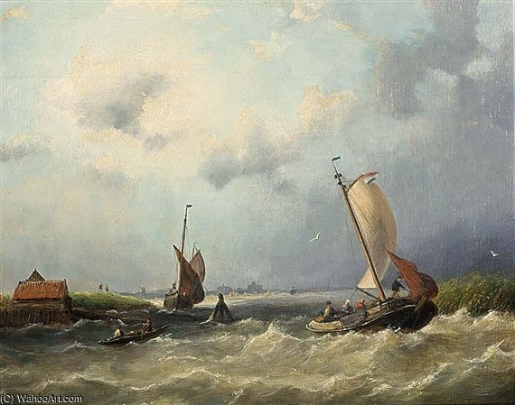 WikiOO.org - Encyclopedia of Fine Arts - Festés, Grafika Nicolaas Riegen - Shipping Off The Dutch Coast