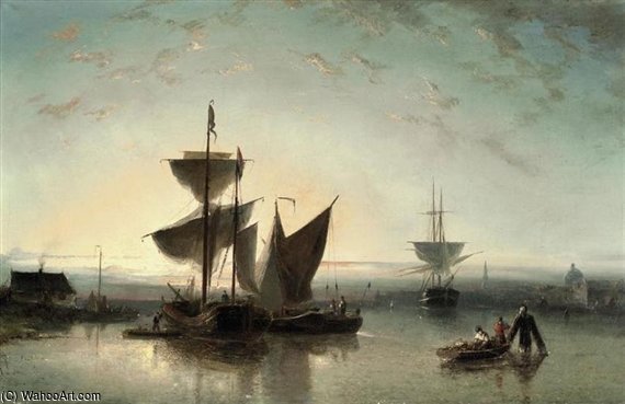 Wikioo.org – La Enciclopedia de las Bellas Artes - Pintura, Obras de arte de Nicolaas Riegen - Envíos En Una calma y zona de A Harbour