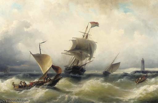WikiOO.org – 美術百科全書 - 繪畫，作品 Nicolaas Riegen - 航运在波涛汹涌的大海