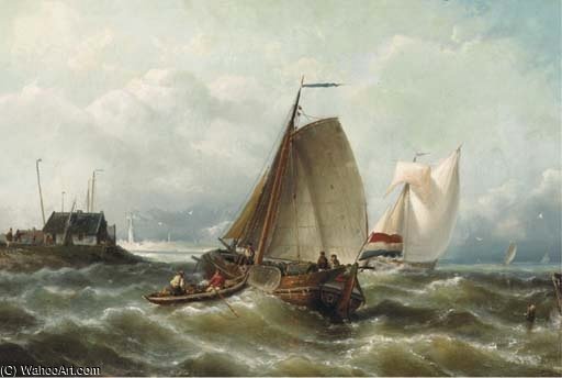 WikiOO.org - Encyclopedia of Fine Arts - Maalaus, taideteos Nicolaas Riegen - Shipping On Choppy Waters By A Coast
