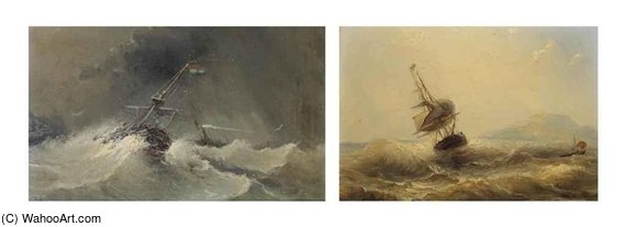 Wikioo.org - The Encyclopedia of Fine Arts - Painting, Artwork by Nicolaas Riegen - Ships In Choppy Waters