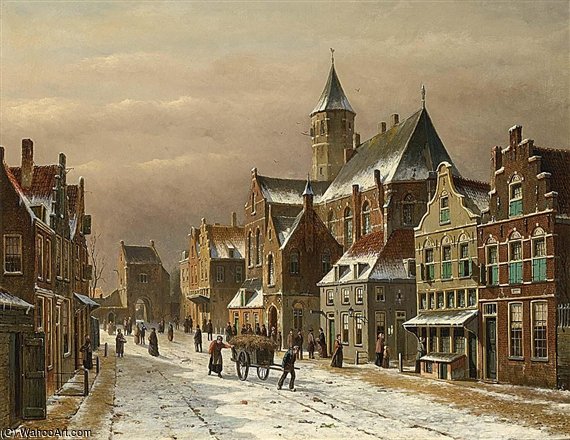 Wikioo.org - สารานุกรมวิจิตรศิลป์ - จิตรกรรม Oene Romkes De Jongh - A Snow Covered Dutch Town