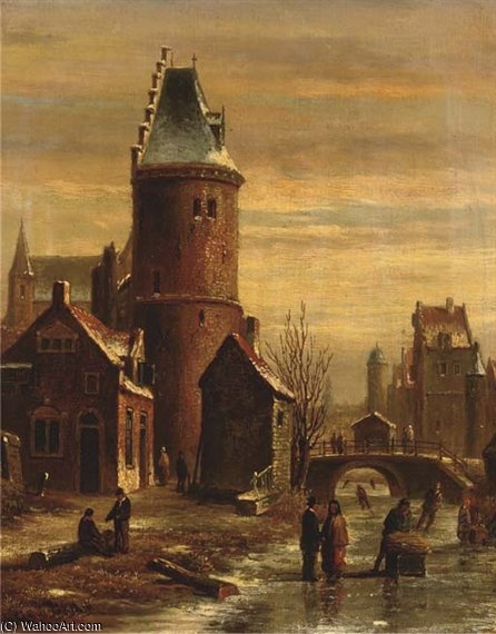 WikiOO.org - Encyclopedia of Fine Arts - Malba, Artwork Oene Romkes De Jongh - A Town In Winter