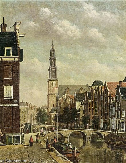 WikiOO.org - Güzel Sanatlar Ansiklopedisi - Resim, Resimler Oene Romkes De Jongh - A View Of The Prinsengracht With The Westerkerk
