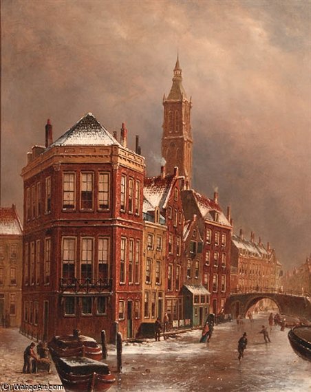 WikiOO.org - Encyclopedia of Fine Arts - Schilderen, Artwork Oene Romkes De Jongh - T Kolkje, Amsterdam, In Winter