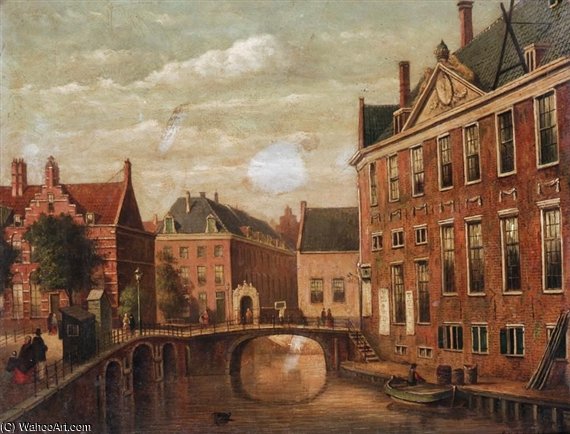 Wikioo.org - The Encyclopedia of Fine Arts - Painting, Artwork by Oene Romkes De Jongh - View Along A Dutch Canal