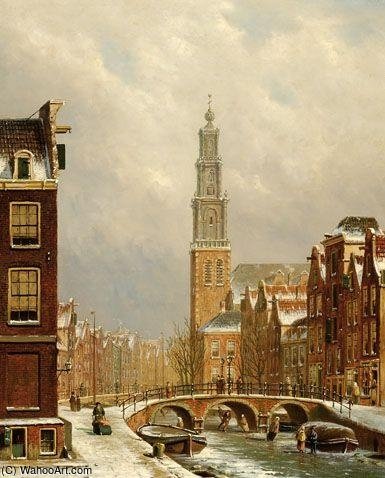 Wikioo.org - The Encyclopedia of Fine Arts - Painting, Artwork by Oene Romkes De Jongh - View Of Amsterdam In The Winter