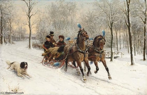 WikiOO.org - Encyclopedia of Fine Arts - Schilderen, Artwork Otto Eerelman - A Riding Tour In The Snow