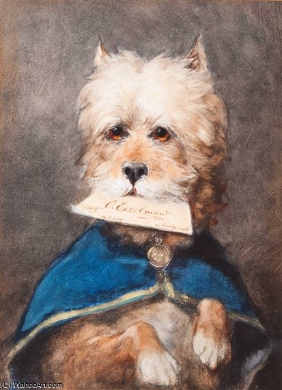 Wikioo.org - The Encyclopedia of Fine Arts - Painting, Artwork by Otto Eerelman - Terrier With A Calling Card In His Mouth