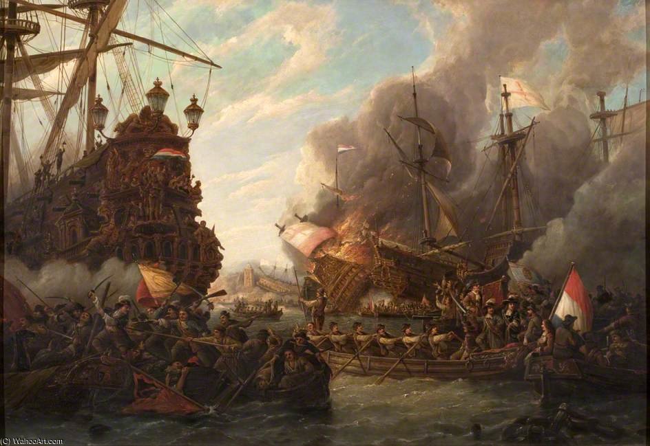 WikiOO.org - Encyclopedia of Fine Arts - Maľba, Artwork Pieter Cornelis Dommerson - De Ruyter's Raid On The English Ships Off Chatham