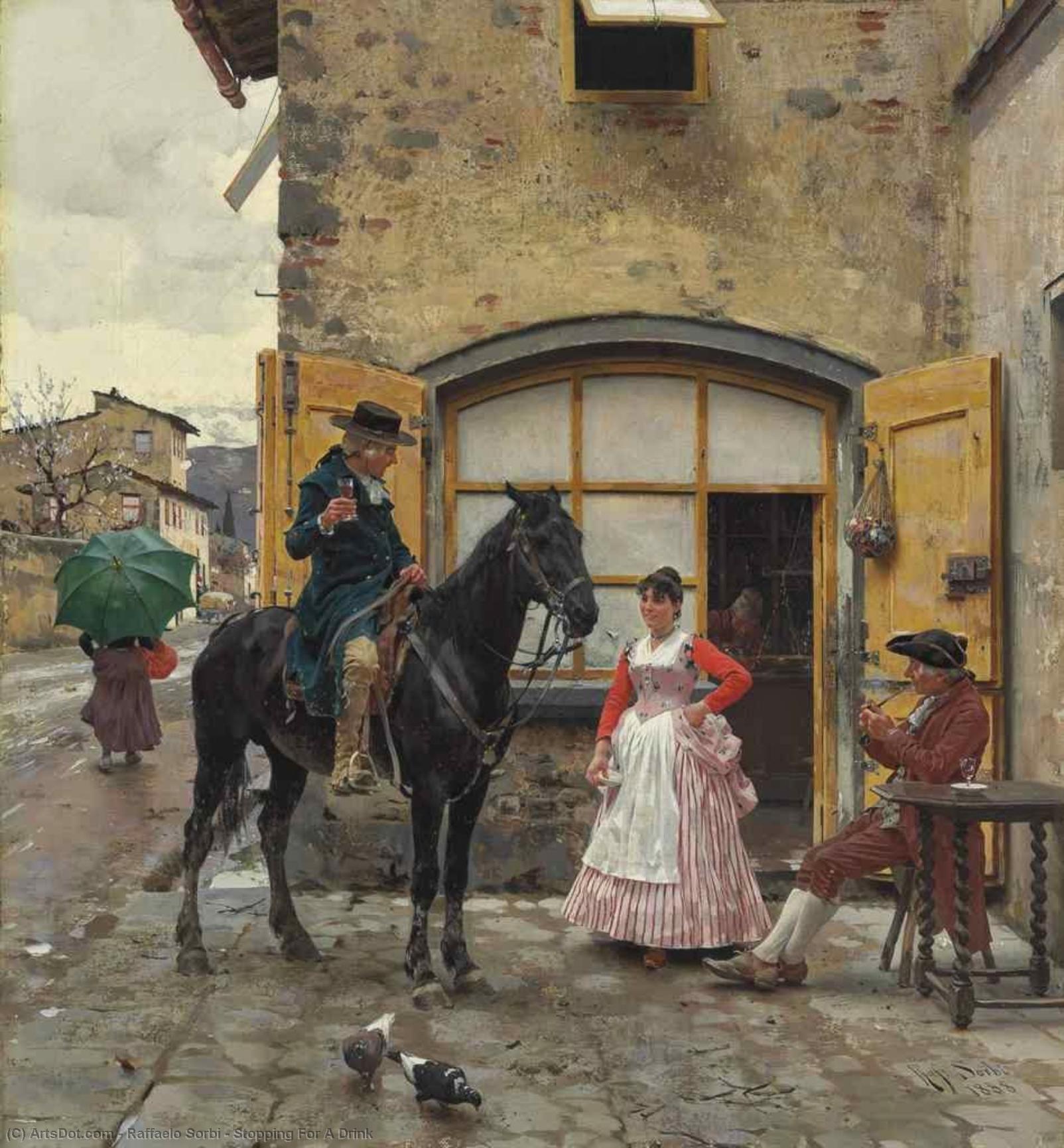 Wikioo.org - The Encyclopedia of Fine Arts - Painting, Artwork by Raffaelo Sorbi - Stopping For A Drink