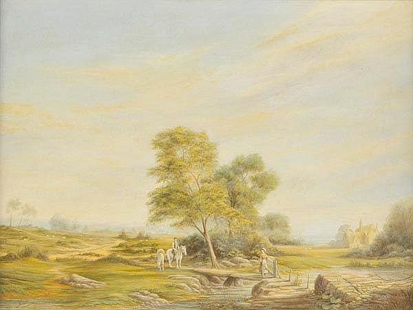 Wikioo.org – L'Enciclopedia delle Belle Arti - Pittura, Opere di Richard Hilder - Lowland Paesaggio con figure e cavalli