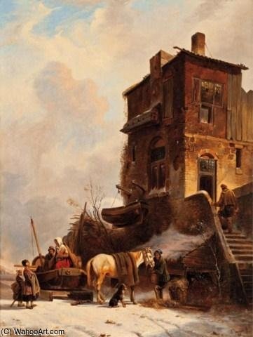 Wikioo.org - The Encyclopedia of Fine Arts - Painting, Artwork by Salomon Leonardus Verveer - Arriving At The Inn