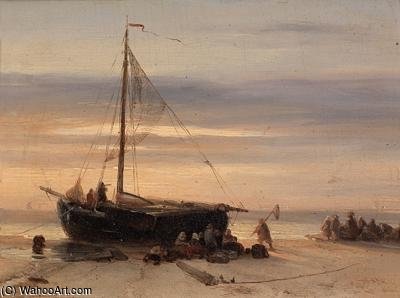 WikiOO.org - Encyclopedia of Fine Arts - Maľba, Artwork Salomon Leonardus Verveer - Fishermen On The Beach