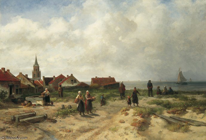 Wikioo.org - The Encyclopedia of Fine Arts - Painting, Artwork by Salomon Leonardus Verveer - In The Dunes Of Scheveningen