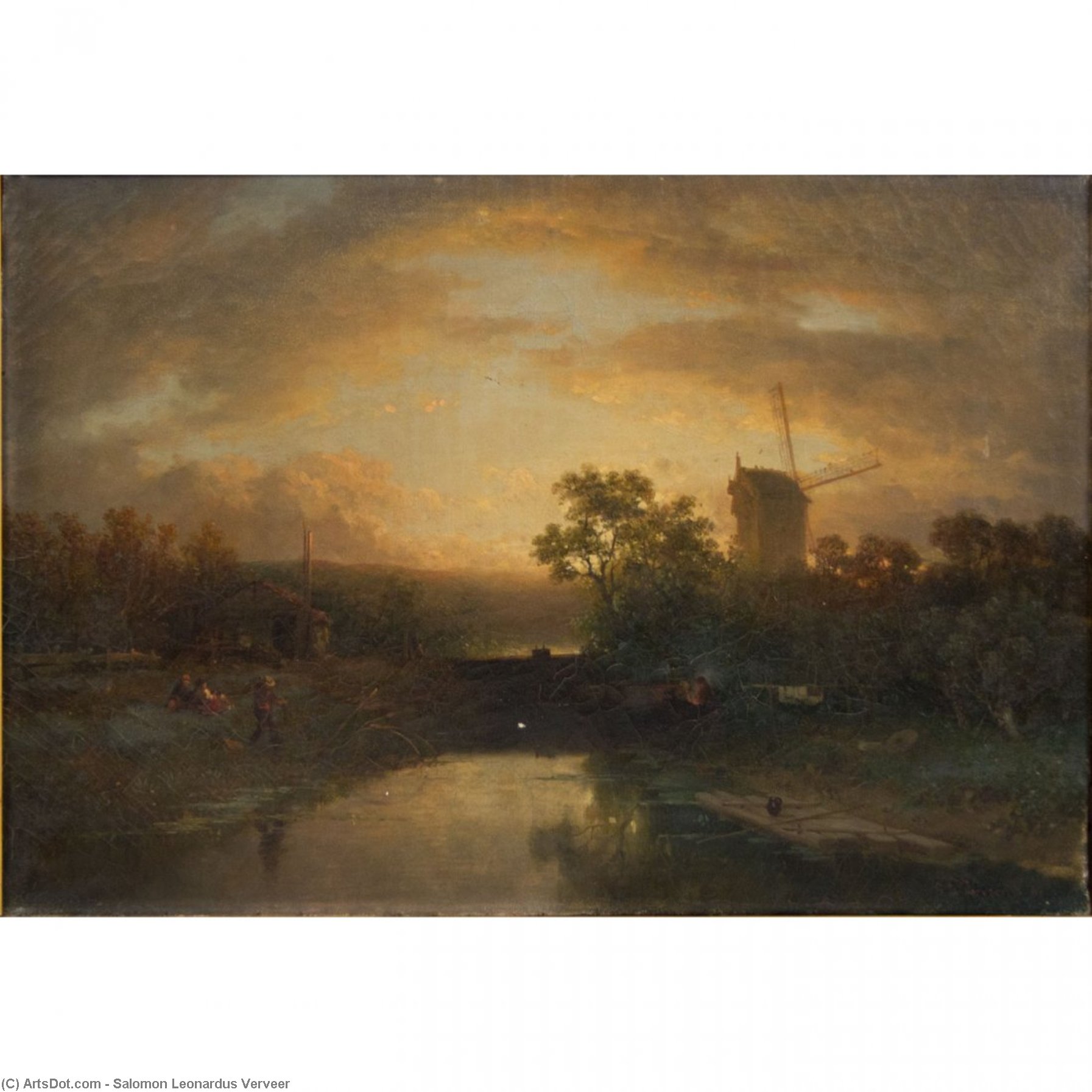 Wikioo.org - The Encyclopedia of Fine Arts - Painting, Artwork by Salomon Leonardus Verveer - Windmill Beyond