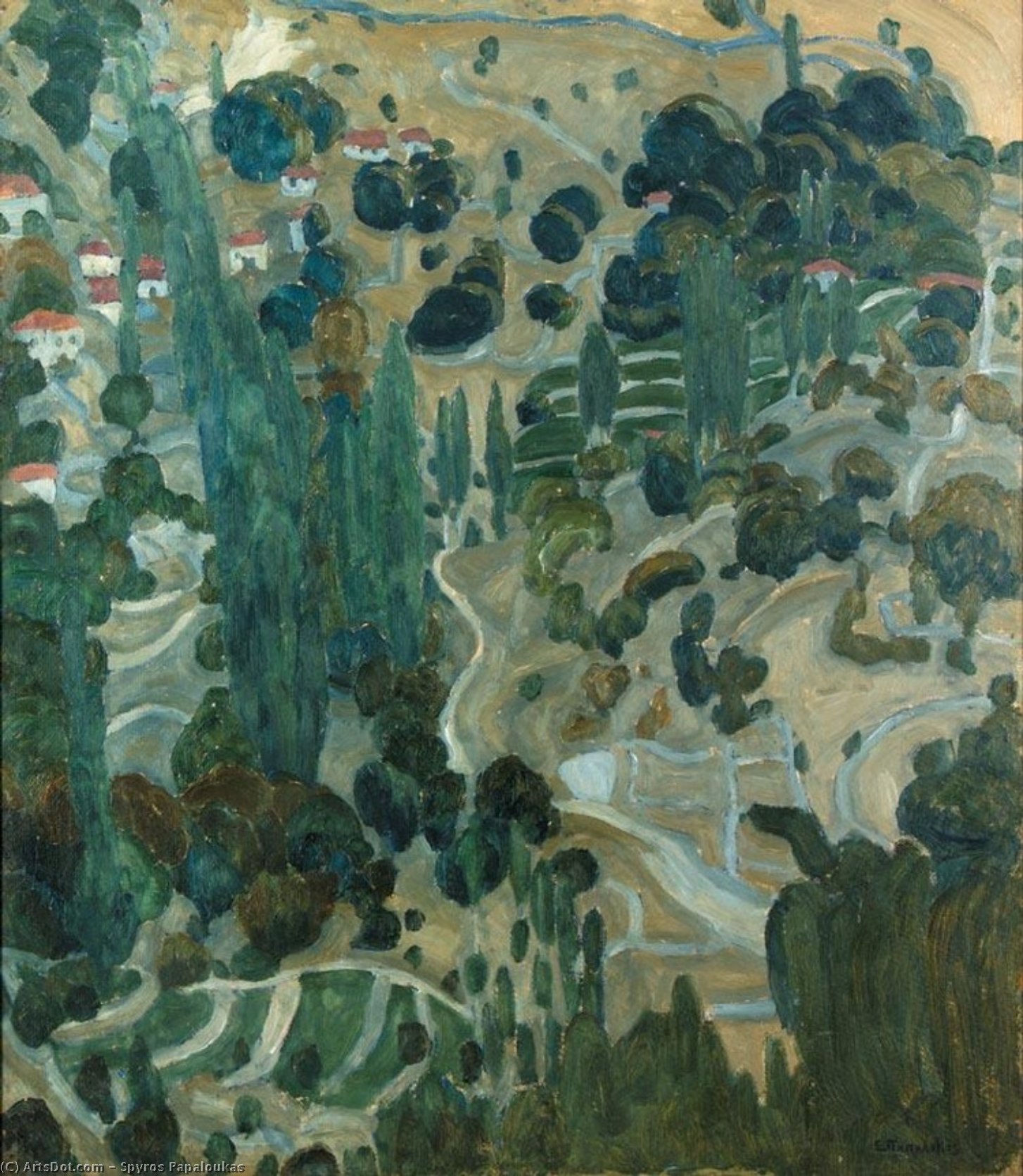 Wikioo.org - The Encyclopedia of Fine Arts - Painting, Artwork by Spyros Papaloukas - The Village Of Kameno On Lesbos