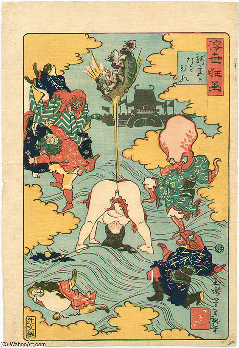 Wikioo.org - The Encyclopedia of Fine Arts - Painting, Artwork by Tsukioka Yoshitoshi - Abalone Diver In Dragon Palace