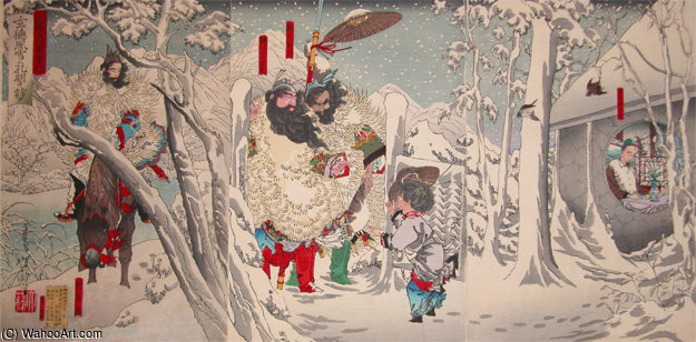 Wikioo.org - The Encyclopedia of Fine Arts - Painting, Artwork by Tsukioka Yoshitoshi - Gentoku Visiting Komei In Snow