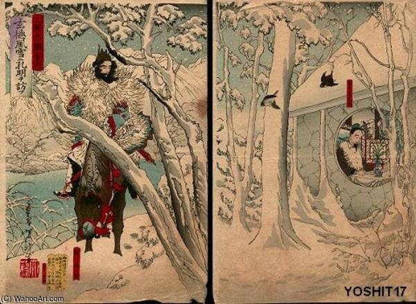 WikiOO.org - 백과 사전 - 회화, 삽화 Tsukioka Yoshitoshi - Gentoku Visits Komei In Snow Storm