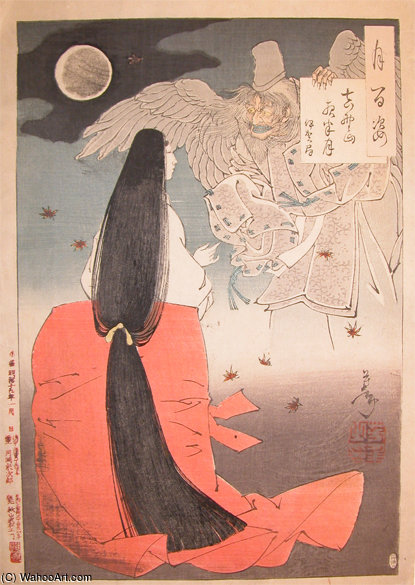 Wikioo.org – L'Encyclopédie des Beaux Arts - Peinture, Oeuvre de Tsukioka Yoshitoshi - Iga-no-Tsubone Et Esprit Au Mt. Yoshino
