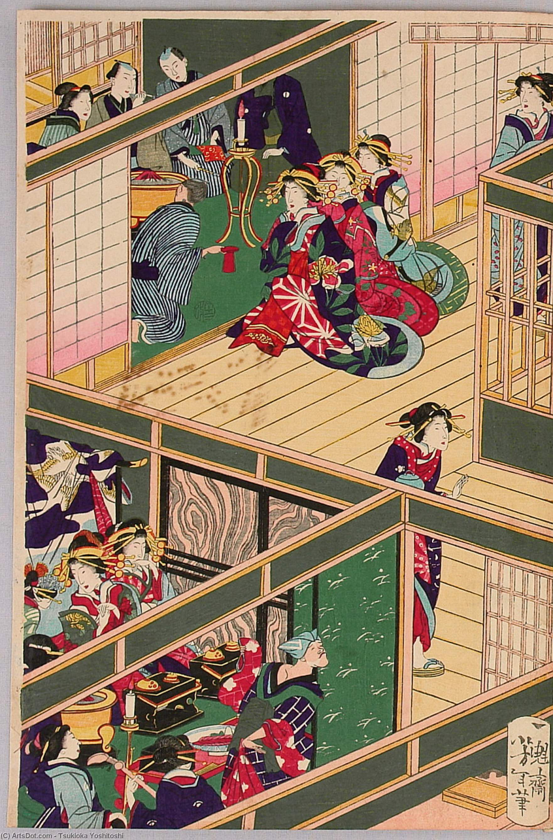 WikiOO.org - Encyclopedia of Fine Arts - Maleri, Artwork Tsukioka Yoshitoshi - Inside A Brothel