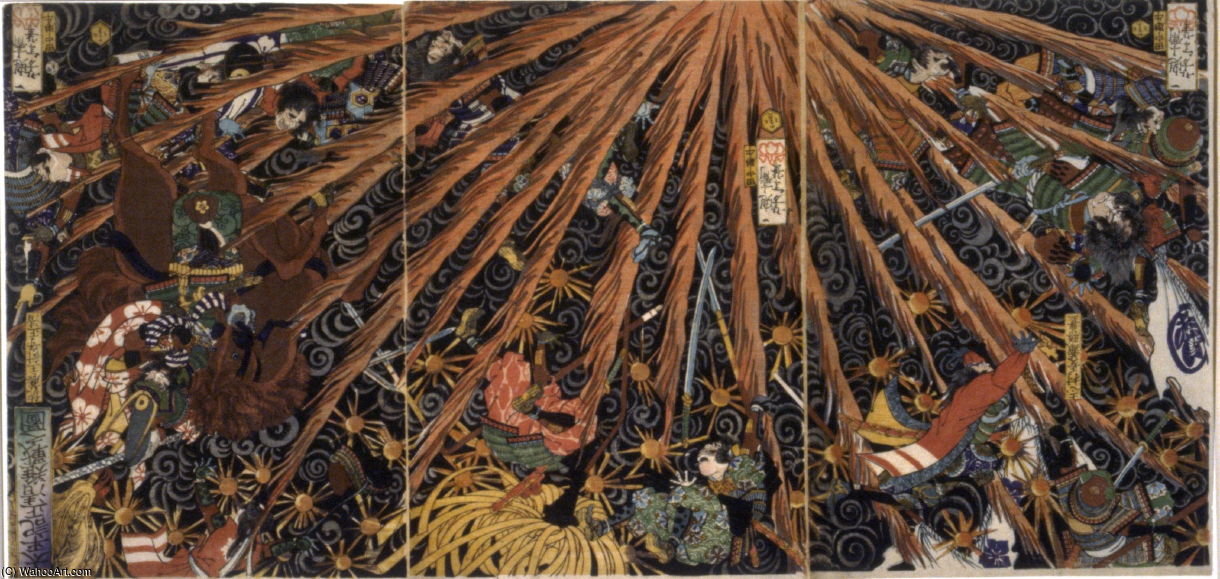 WikiOO.org - Encyclopedia of Fine Arts - Maleri, Artwork Tsukioka Yoshitoshi - Masakiyo's Difficult Battle From Taiheiki Chronicles