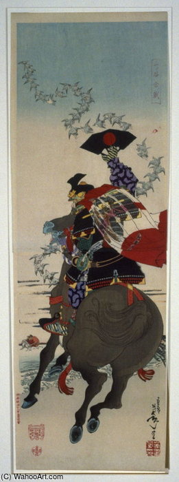 Wikioo.org - The Encyclopedia of Fine Arts - Painting, Artwork by Tsukioka Yoshitoshi - The Battle Between Kumagai Naozone And Taira No Atsumori
