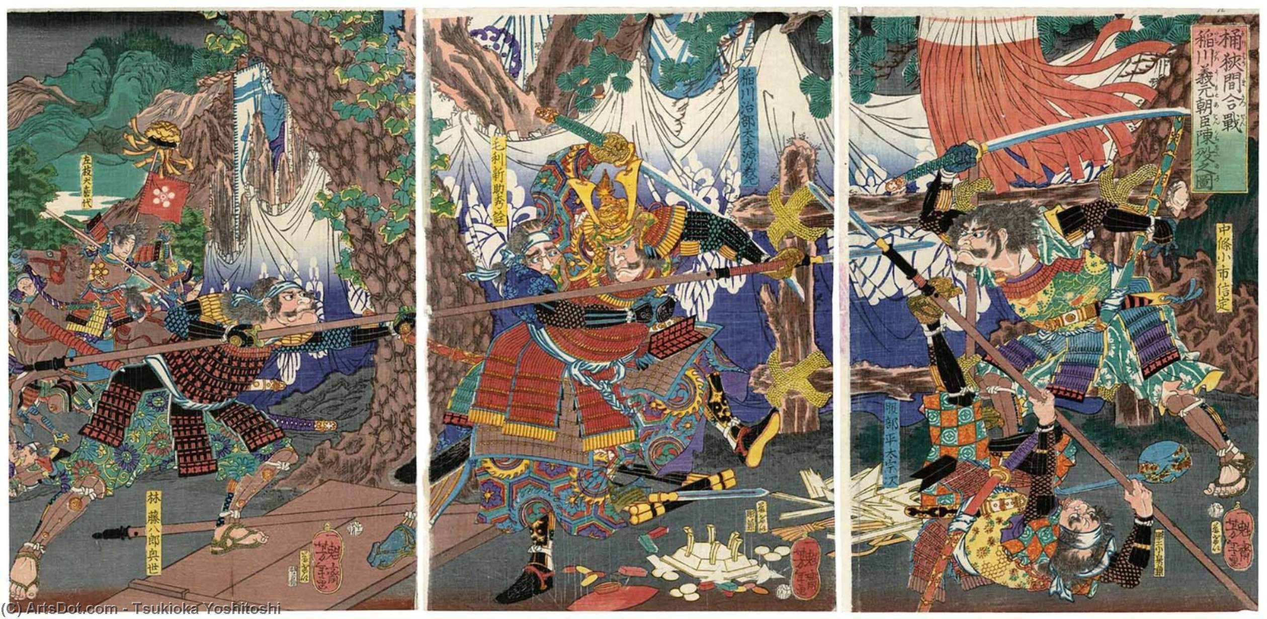 WikiOO.org - Encyclopedia of Fine Arts - Schilderen, Artwork Tsukioka Yoshitoshi - The Forces Of Lord Inagawa Yoshimoto At The Battle Of Okehazama