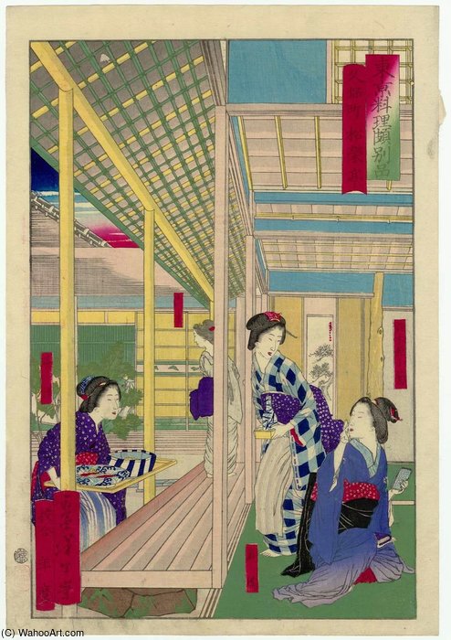Wikioo.org – L'Encyclopédie des Beaux Arts - Peinture, Oeuvre de Tsukioka Yoshitoshi - Le restaurant Shôeitei Au Kubochô