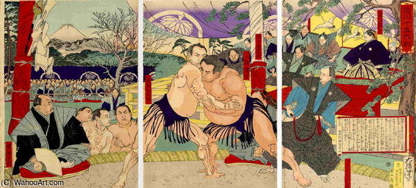 Wikioo.org - The Encyclopedia of Fine Arts - Painting, Artwork by Tsukioka Yoshitoshi - The Sumo Bout