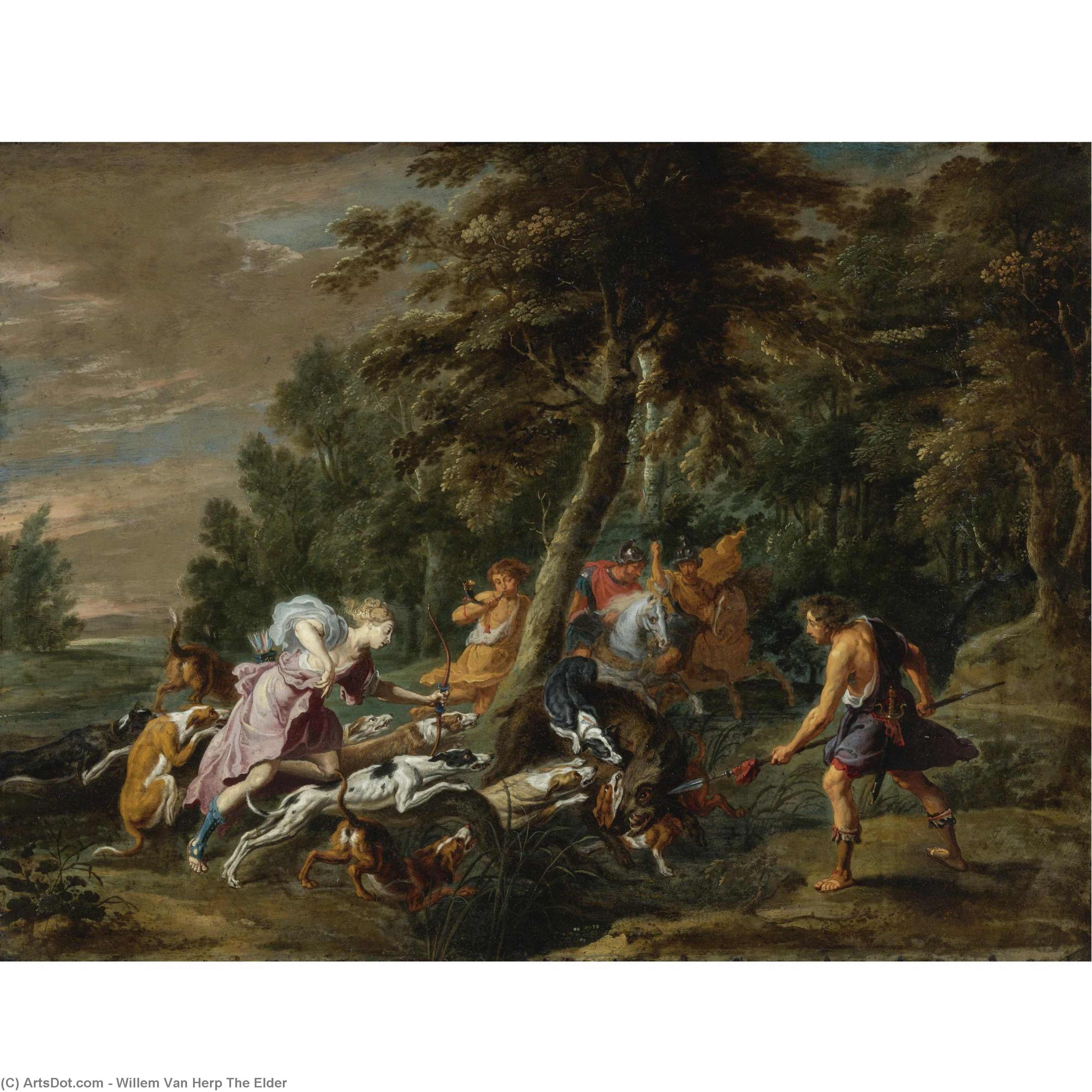 Wikioo.org – La Enciclopedia de las Bellas Artes - Pintura, Obras de arte de Willem Van Herp The Elder - Calydonian caza del verraco