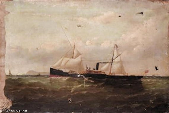 Wikioo.org - The Encyclopedia of Fine Arts - Painting, Artwork by William H Yorke - A Screw Steamer With Auxiliary Schooner Rig Inward Bound Off Holyhead Mountain & The South Stack