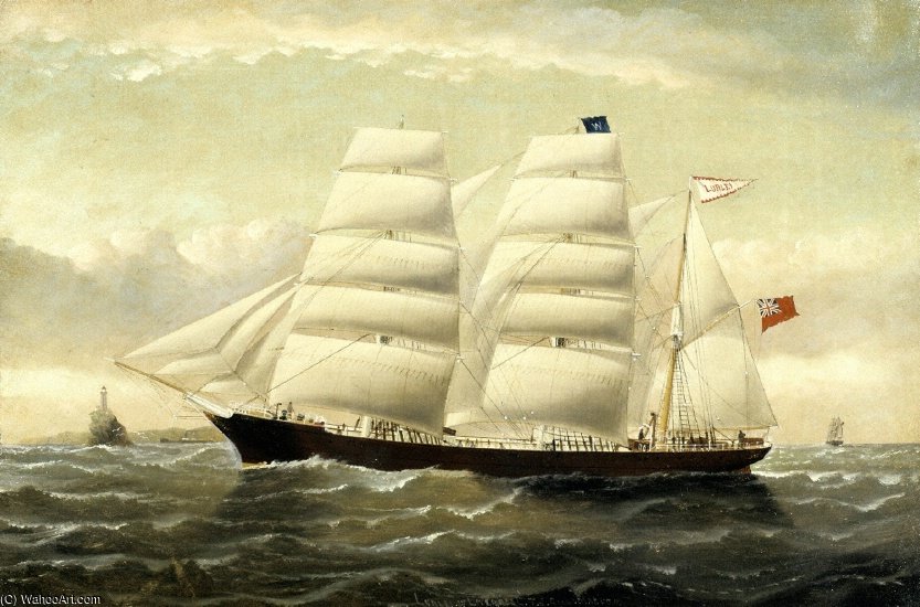 Wikioo.org - The Encyclopedia of Fine Arts - Painting, Artwork by William H Yorke - Barque Lurlei Of Liverpool Passing Fastnet Rock