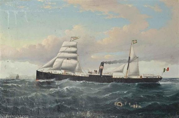 Wikioo.org - The Encyclopedia of Fine Arts - Painting, Artwork by William H Yorke - The Italian Steamship Acordat Off The South Stack Lighthouse